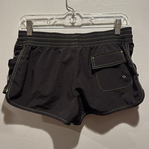 Raya Sun Black Swim Surf Athletic Shorts with Green Accents Velcro Back Pocket - Picture 5 of 8